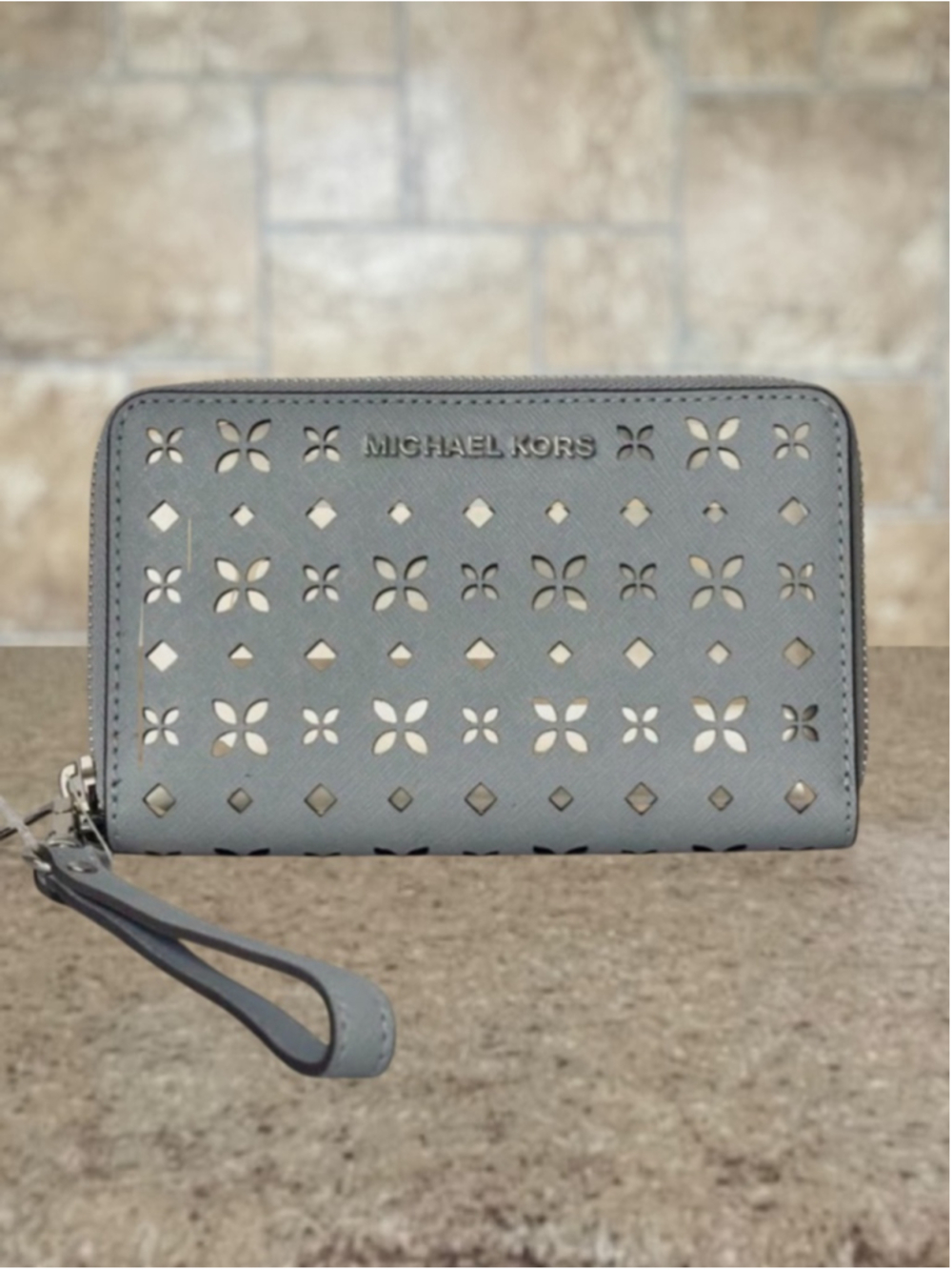 Michael Kors Zip Around Wallet Wristlet Laser Cut Dusty Blue